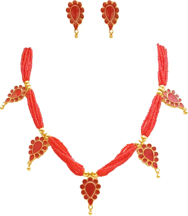 Assamese_Traditional_Gold_Plated_Red_Colour_Tassel_Golpata_Necklace_Set_For_Women